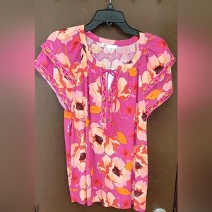 DR2 Pink and Orange Tie Front Blouse